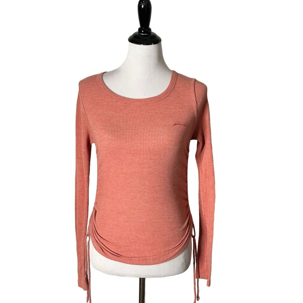 PINK Victoria's Secret Waffle Knit Top Pink Ruched Tie Sides Women's‎ Size XS